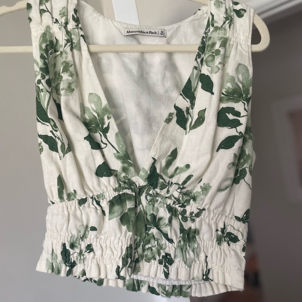 Cream Floral Abercrombie Crop Top